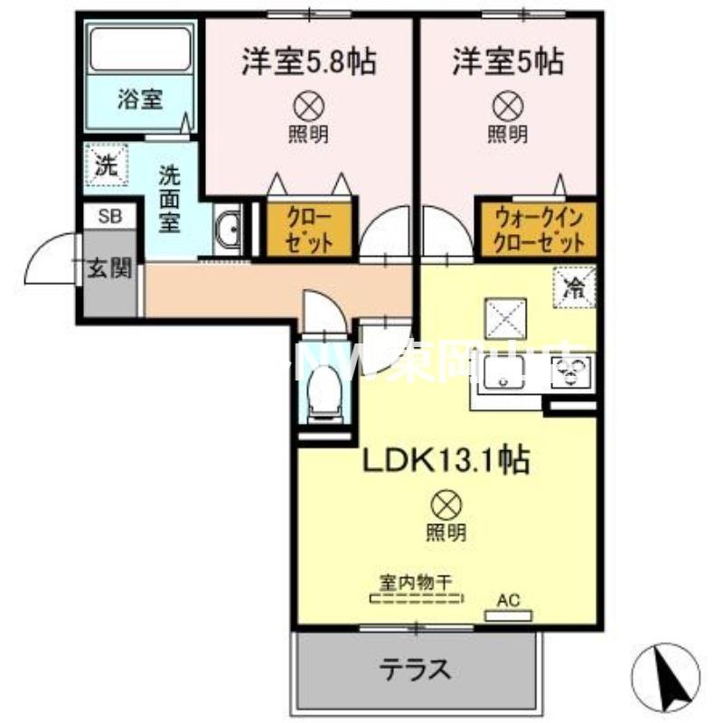SINFARIA HARAOSHIMA B棟(2LDK/1階)の間取り写真