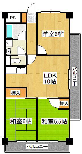 ロイヤルハイツ小野(3LDK/3階)の間取り写真