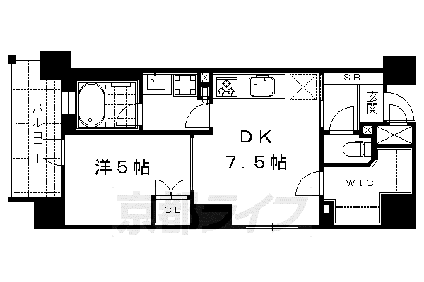 ルーシア京都烏丸御池(1DK/9階)の間取り写真