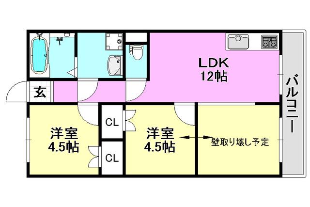 エクセル春日丘(2LDK/1階)の間取り写真