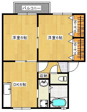セジュールS弐番館(2DK/1階)の間取り写真