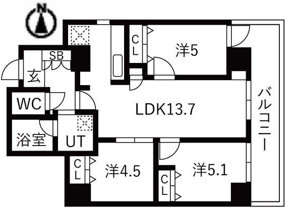 シティコート目黒2棟(3LDK/11階)の間取り写真