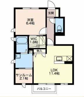 カーサフェリス(1LDK/1階)の間取り写真