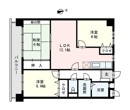 リバーウエスト姪浜(3LDK/5階)の間取り写真