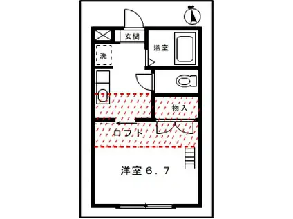 プリンスコート上余田A(1K/2階)の間取り写真