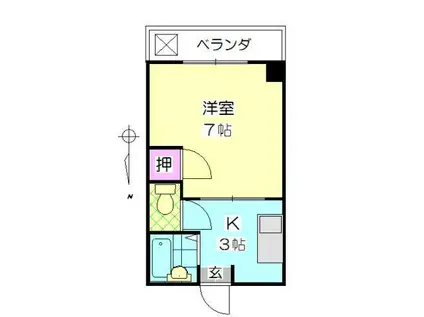 ディアコートC(1K/3階)の間取り写真