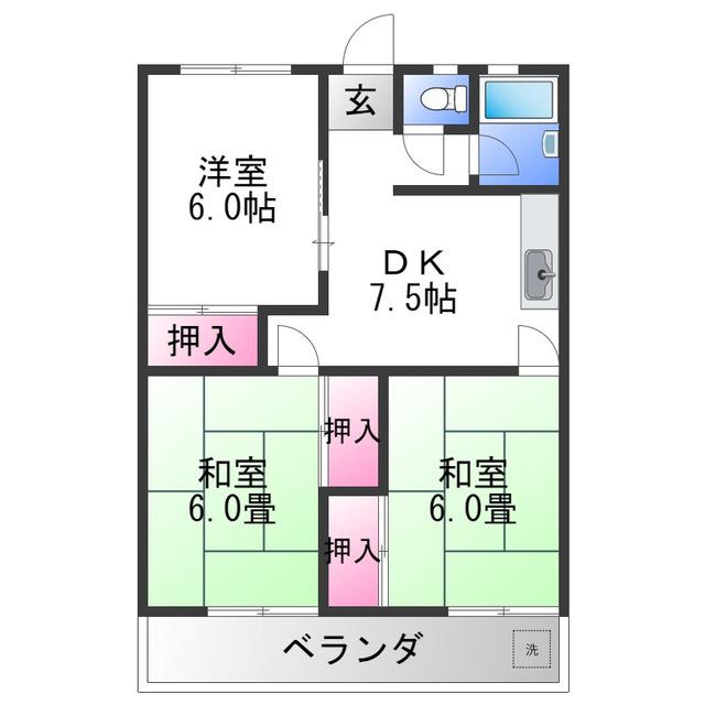 コーポサンライト(3DK/4階)の間取り写真