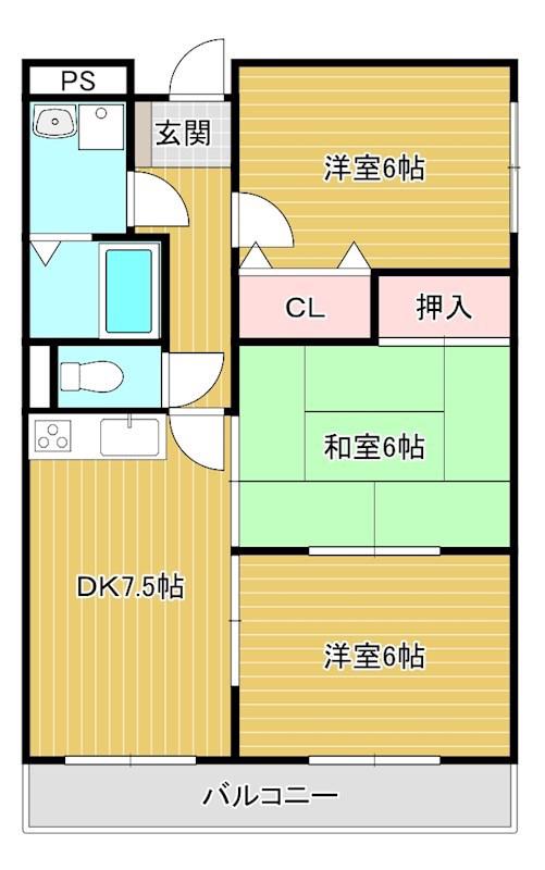 東洋マンション(3DK/6階)の間取り写真
