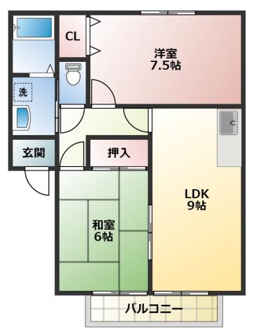 サンフローラ袋井A(2DK/1階)の間取り写真