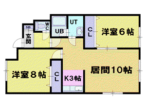 カラーパレスC棟(2LDK/2階)の間取り写真