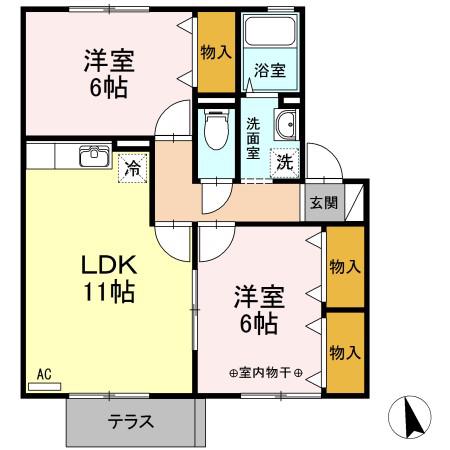グリーンパークみだい南B棟(2LDK/1階)の間取り写真
