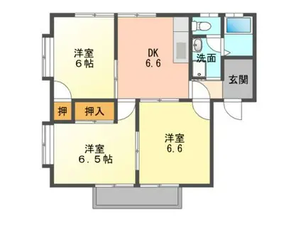 シャイン沖野上BC棟(3DK/1階)の間取り写真