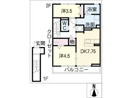 レジデンス星(2DK/2階)の間取り写真