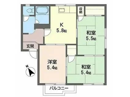 コットンフィールド(3K/2階)の間取り写真