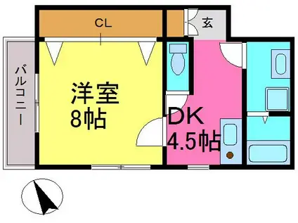 キャッスルM&K(1DK/4階)の間取り写真