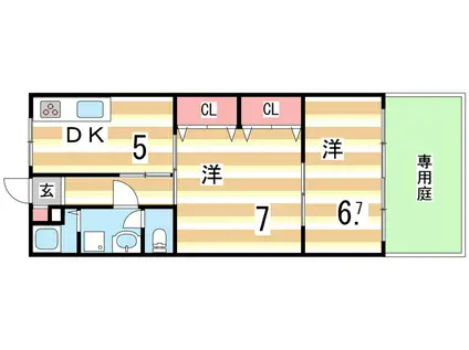 コーポ垂水(2DK/1階)の間取り写真