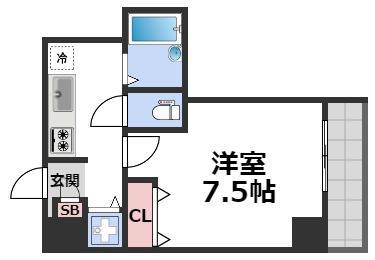 グラマシー心斎橋東(1K/12階)の間取り写真