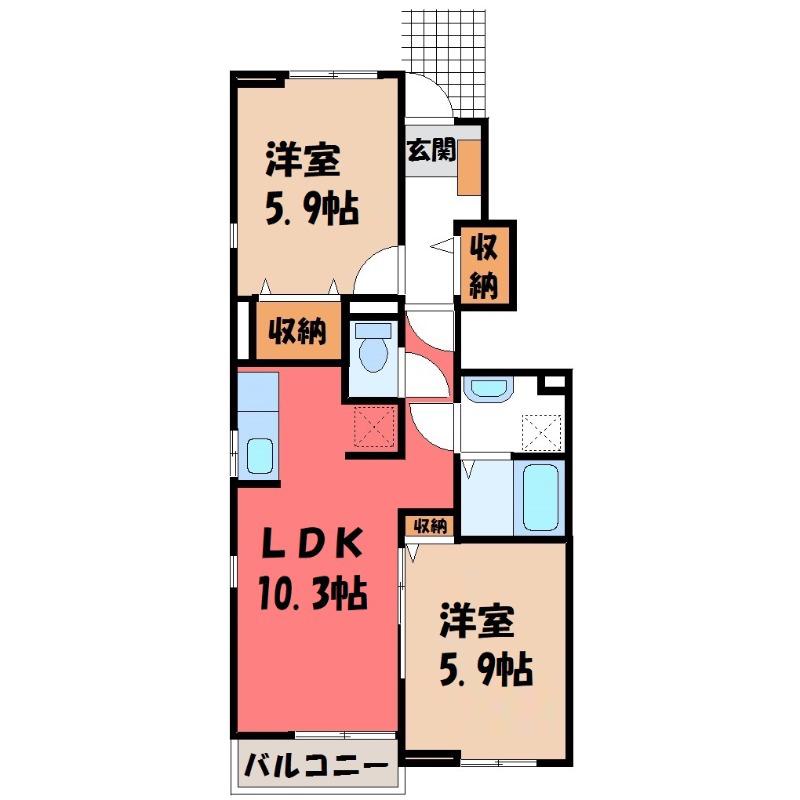 ライツ上柴(2LDK/1階)の間取り写真
