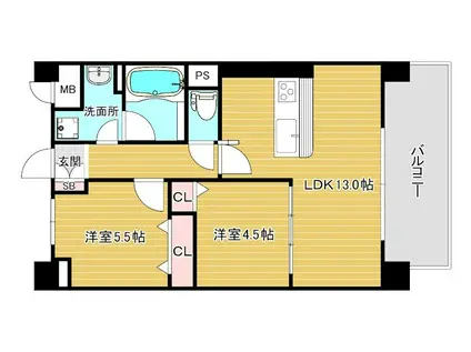 高槻市大手町PJ(2LDK/5階)の間取り写真