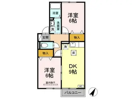 パーシモンフィールドB(2DK/2階)の間取り写真