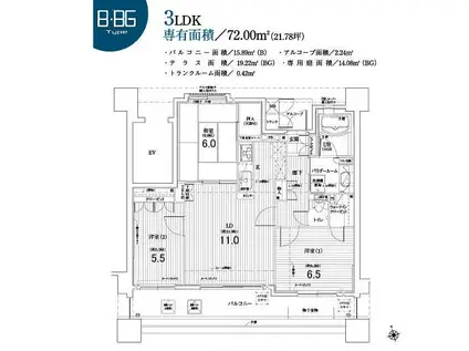 サンデュエル新白河中央(3LDK/6階)の間取り写真