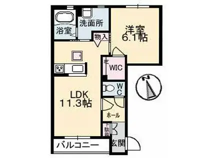 シャーメゾン ウィステリア A棟(1LDK/1階)の間取り写真