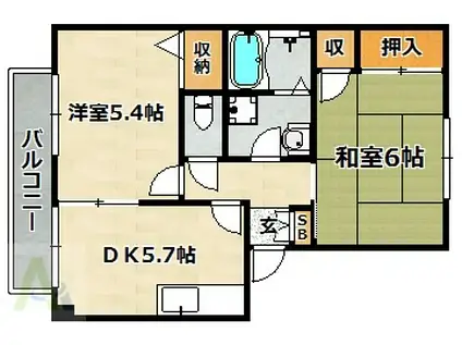 サザン五葉A(2DK/2階)の間取り写真