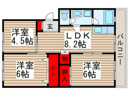 川上マンション(3LDK/3階)の間取り写真
