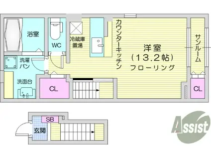 グレイスガーデン松森Ⅱ(1K/2階)の間取り写真