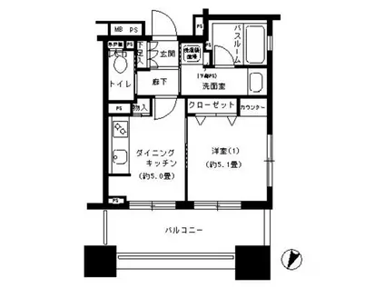 パークキューブ市ヶ谷(1DK/9階)の間取り写真
