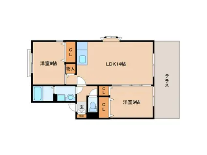 パークヒル北山B棟(2LDK/1階)の間取り写真