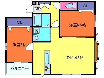 モンテボヌールII(2LDK/2階)の間取り写真