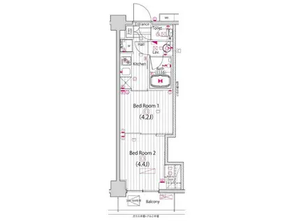 ガーラ・グランディ調布(1DK/6階)の間取り写真