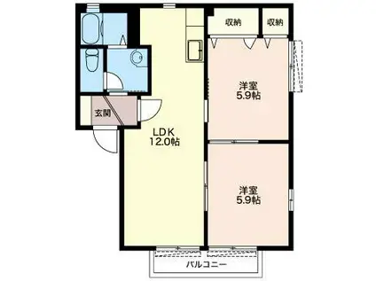 フロラシオン野木(2LDK/1階)の間取り写真