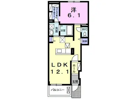 エチカ森岡 B(1LDK/1階)の間取り写真