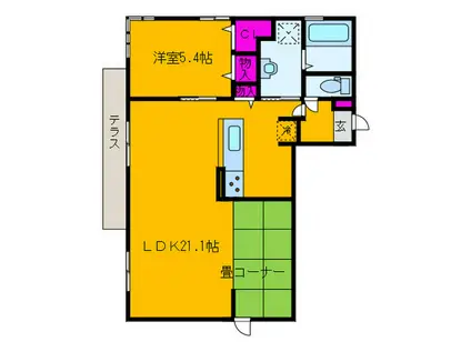 ルナピエーナ A棟(1LDK/1階)の間取り写真