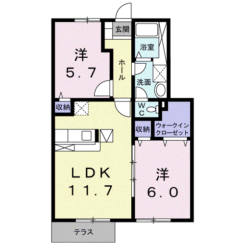アンソレイエ本郷(2LDK/1階)の間取り写真