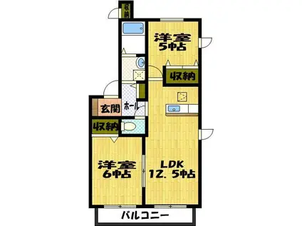 アルカディアII(2LDK/2階)の間取り写真
