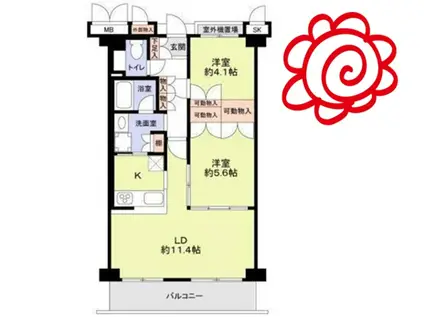 ローレルフラッツ(2LDK/2階)の間取り写真