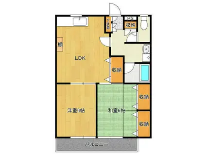 メゾン・ド・ブラン海門町B(2LDK/2階)の間取り写真