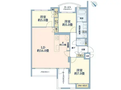 ロイヤルシーズン梶が谷(3LDK/5階)の間取り写真