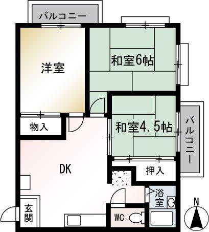 チェリーガーデン(3DK/2階)の間取り写真