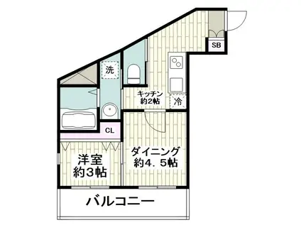 グリーンガーデン大船(1DK/4階)の間取り写真