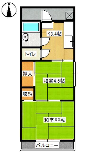 レピュート小林A(2K/1階)の間取り写真