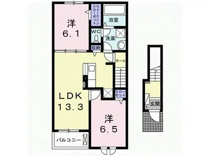 ドリームコート御代田B(2LDK/2階)の間取り写真