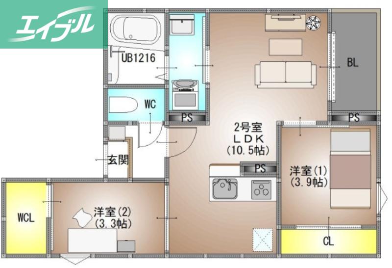 REGALEST 新福(2LDK/3階)の間取り写真