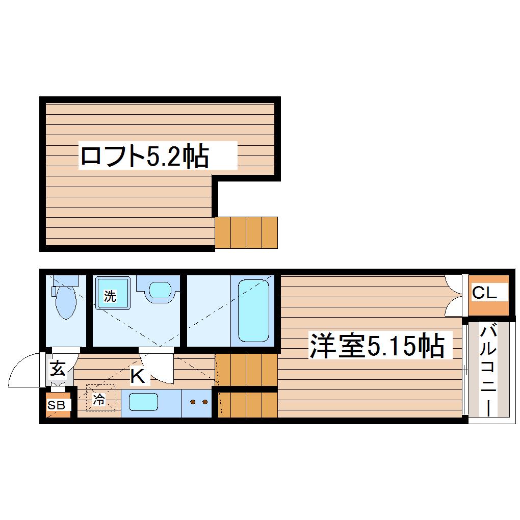 仙台市地下鉄南北線 河原町駅(宮城) 徒歩5分 2階建 築4年(1K/1階)の間取り写真