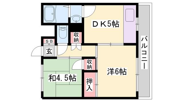 歌野マンション(2DK/1階)の間取り写真