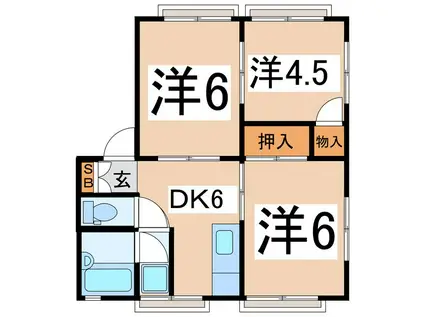 コーポ三神D(3DK/1階)の間取り写真