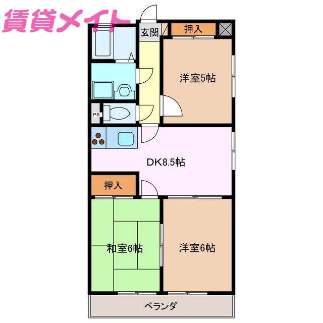 レジデンス優珈里(3DK/6階)の間取り写真